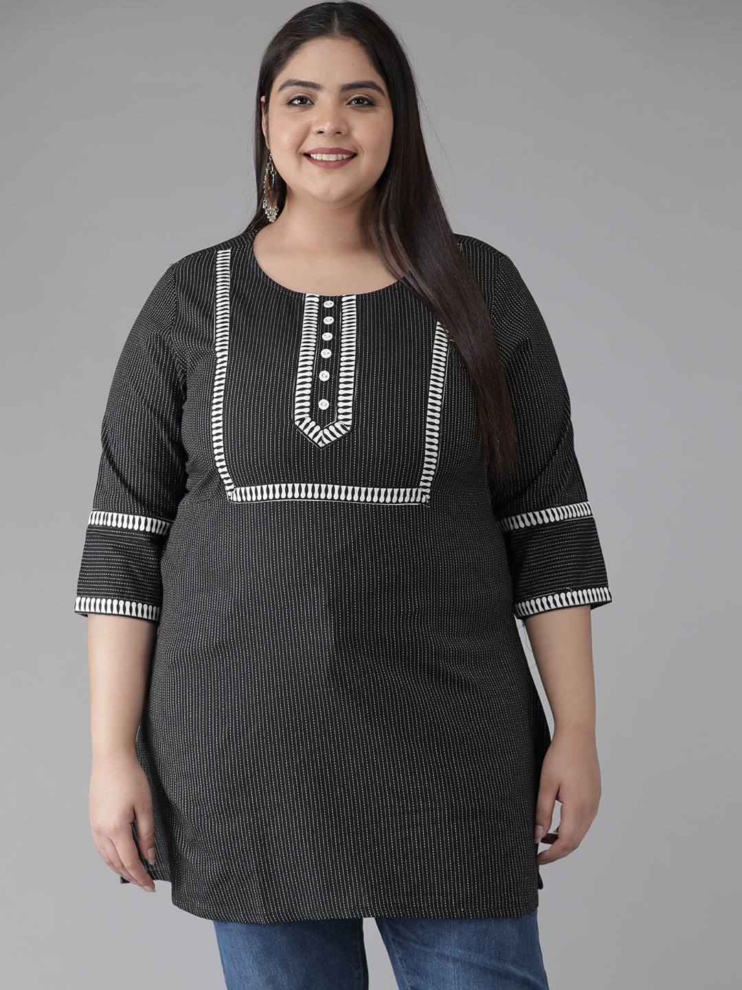 Buy Bhama Couture Black Cotton Zari Work Straight Kurti for Women Online @  Tata CLiQ